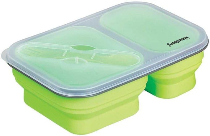 Klausberg - Opvouwbare Siliconen Lunchbox - Dubbele Compartiments - Inclusief Bestek