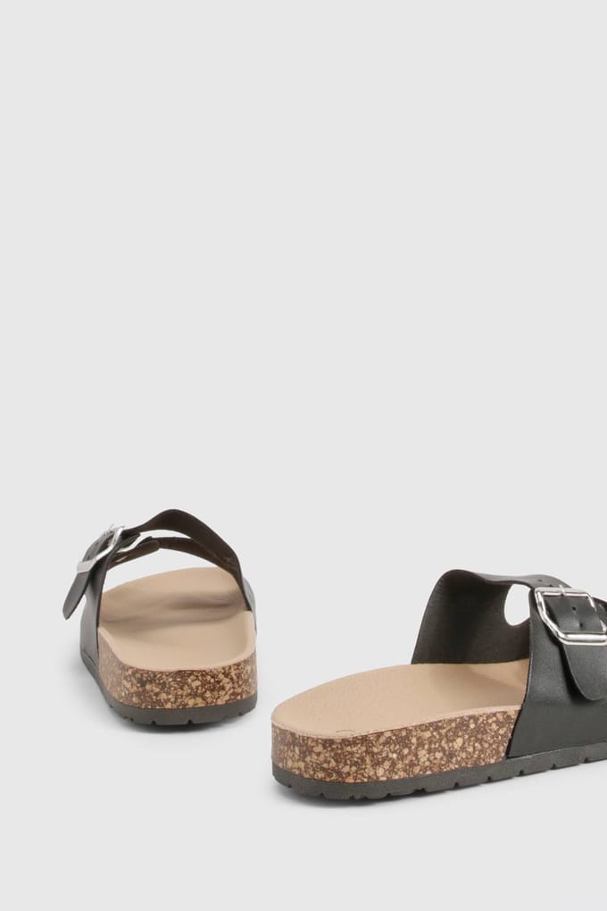 boohoo Dames Dubbele gesp footbed slider | Zwart | Maat: 36