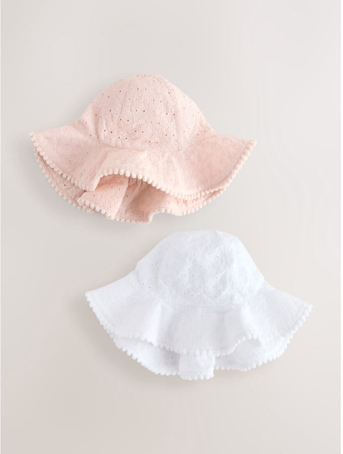 Next - Meisjes - Broderie 2pk Baby Bucket Hoed - Roze