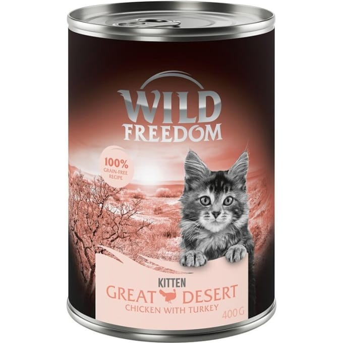 12x400g Kitten Great Desert Kalkoen & Kip Wild Freedom Kattenvoer