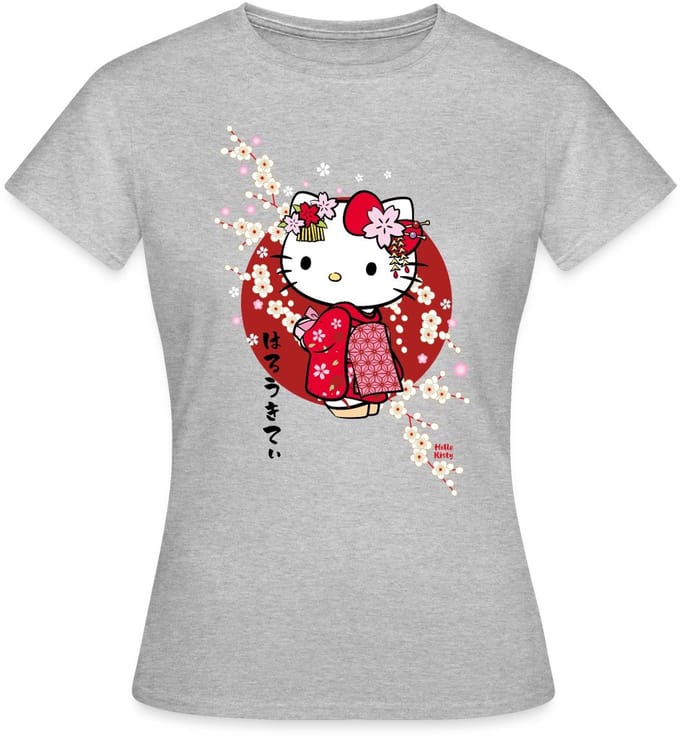 Hello Kitty In Een Rode Kimono En Kersenbloesems T-Shirt Dames