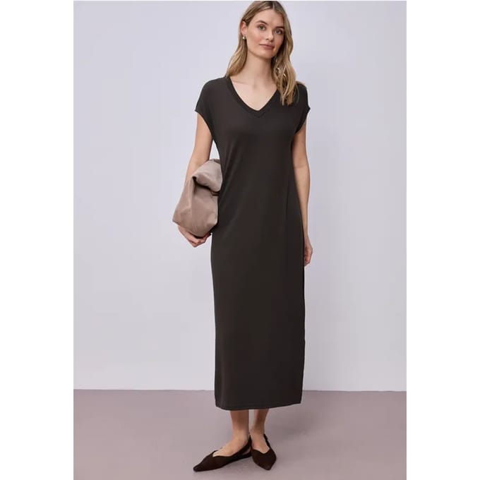 Midi-jurk met V-hals in een gebreide look