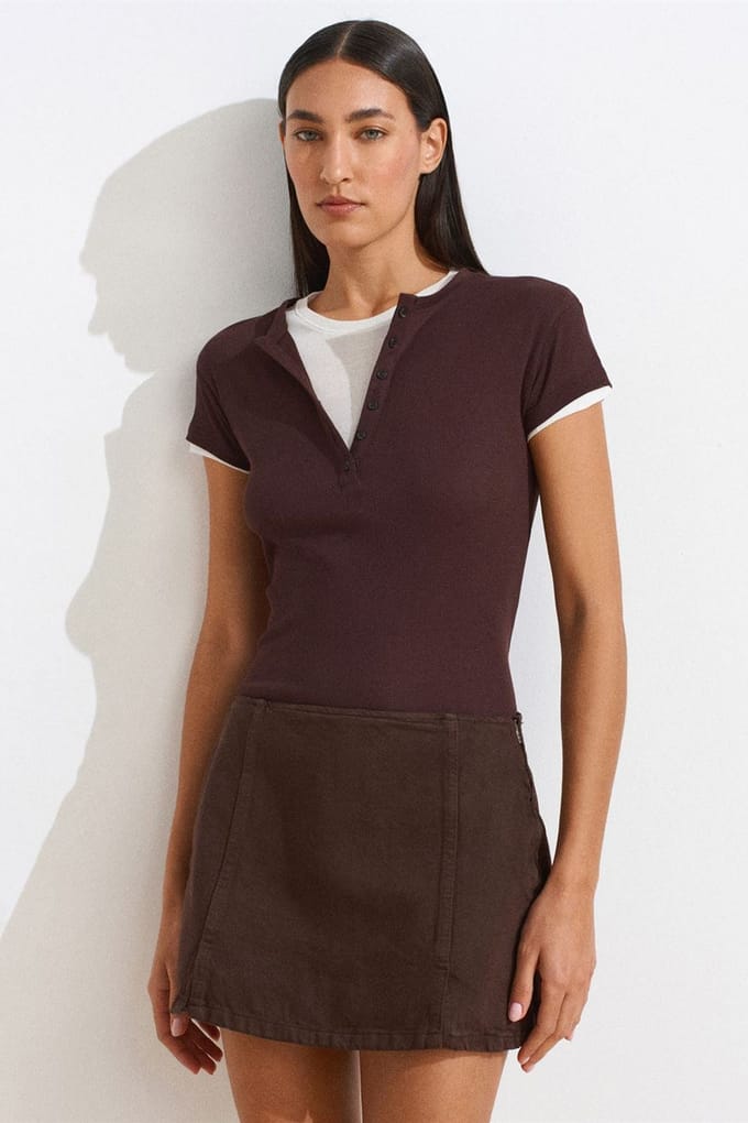 Dames Katoenen V-hals Knop T-Shirt