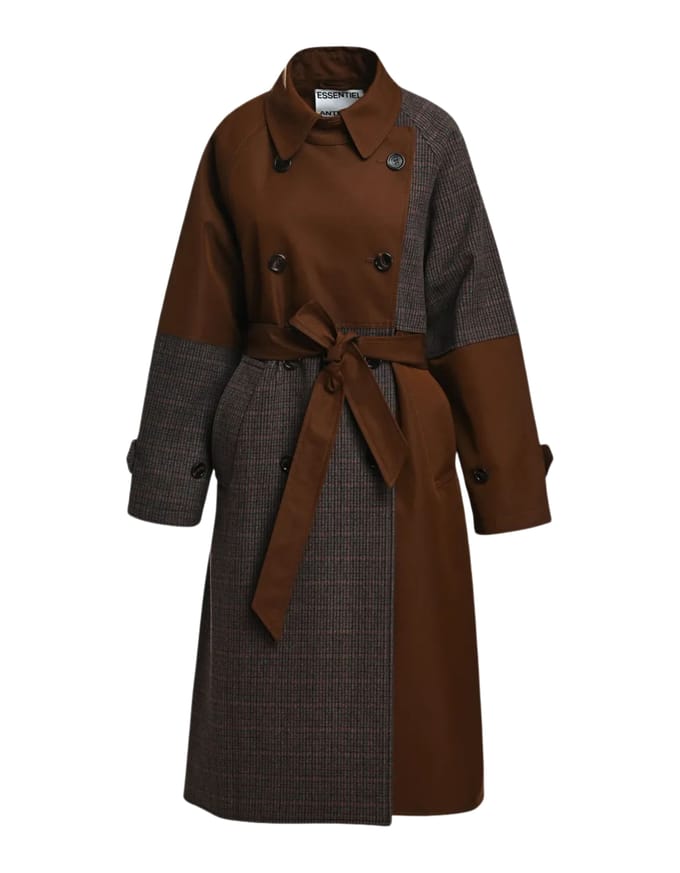 Essentiel Antwerp Patchwork Trench Coat Trenchcoats Bruin Kagu