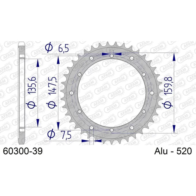 Aluminium tandwiel achter Afam 520 39 dents