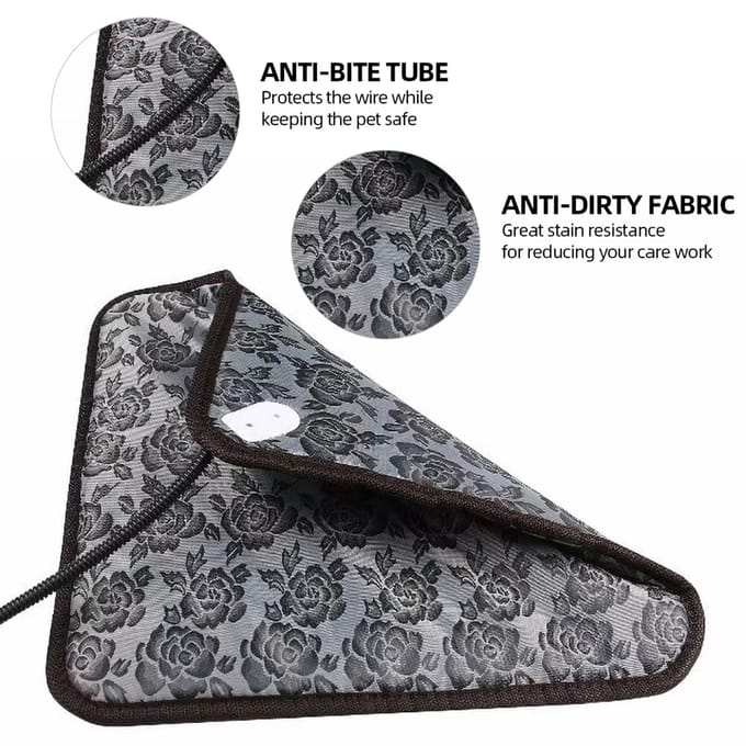Coussin chauffant pour chien et chat, tapis chauffant imperméable, lit pour chiens et chats, tapis chauffant d'intérieur, 45x45cm Rose pattern-EU plug beige