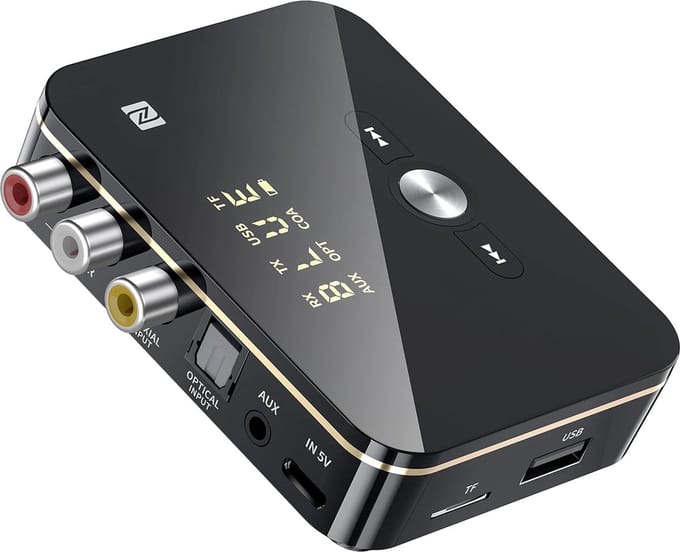DrPhone DBR5 – 2-in-1 NFC Bluetooth 5.0 Adapter – Zender & Ontvanger – AUX / RCA / Optisch / Coaxiaal – USB & MicroSD – Voor TV, PC, Auto & Speakers
