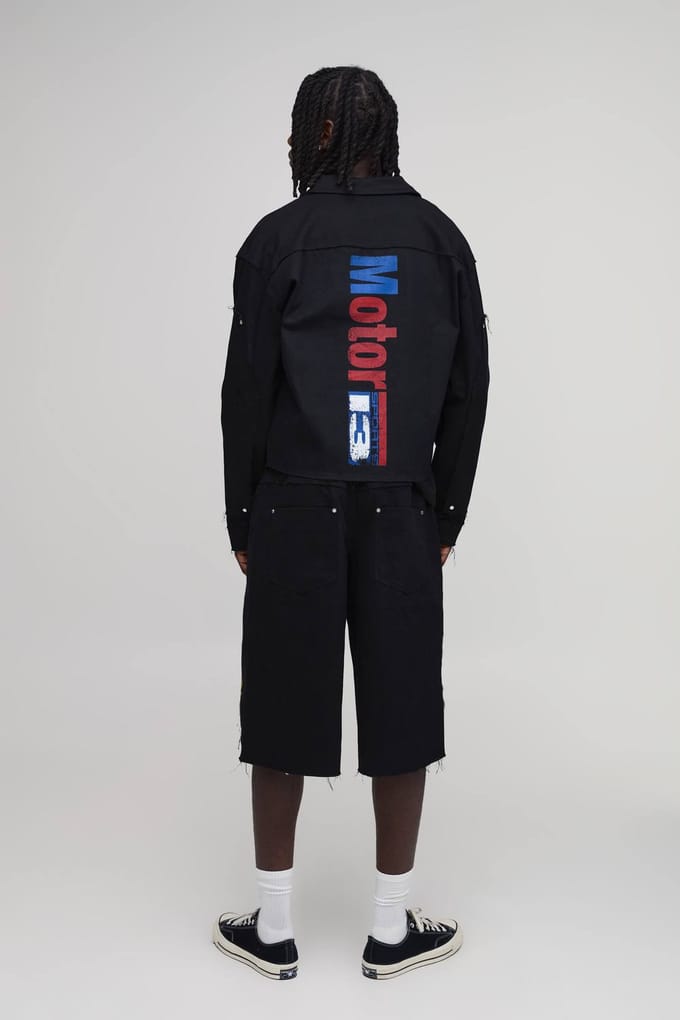Oversized Boxy Overhemd Met Stapelprint | Black | Size Small