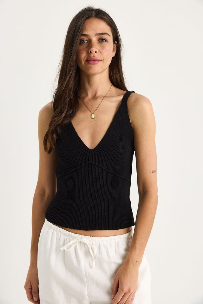 Aangesneden V-hals Geribbelde Brei Crop Top