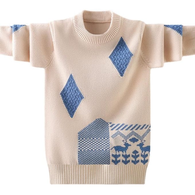 Jongenspullover met contrasterende kleuren en warme basis, winter kinder dikke en pluche gebreide trui 170