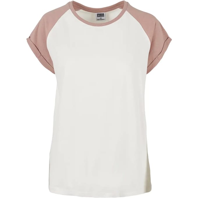 Urban Classics - Contrast Raglan Dames Tshirt - S - Creme/Roze