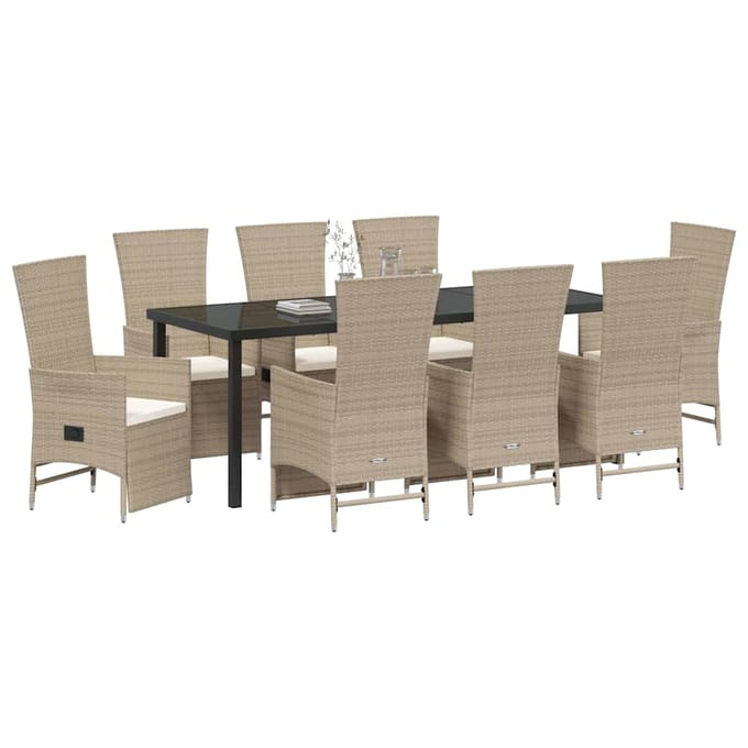 vidaXL - Tuin - Eettafel - Set - 9 - st - Beige - poly - rattan