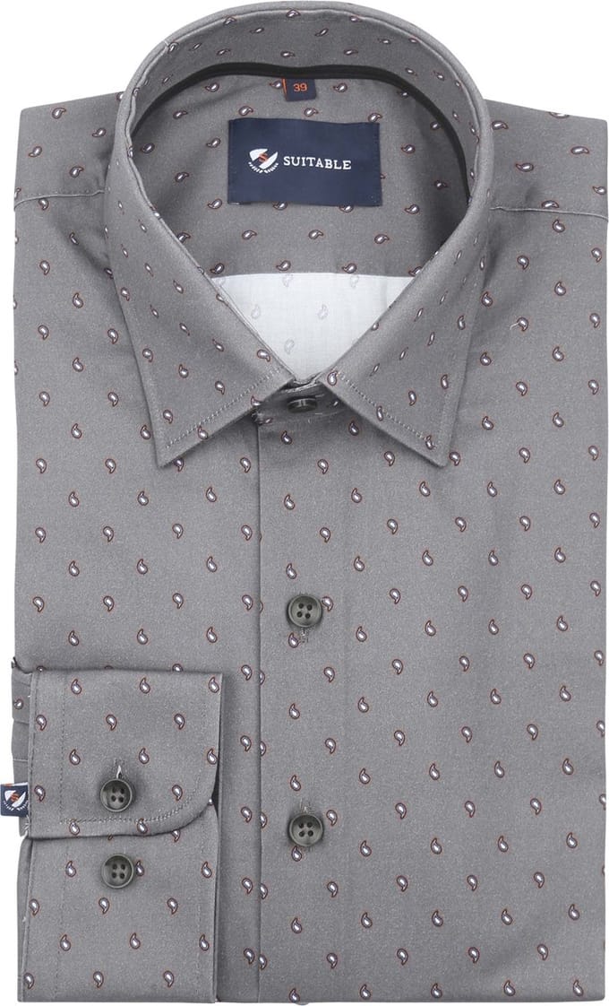 Suitable Overhemd Paisley Antraciet - Maat 40 - Heren - Casual Shirt