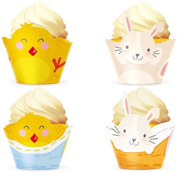 4 Paasmuffinwikkels in de vorm van konijntjes en kuikentjes
