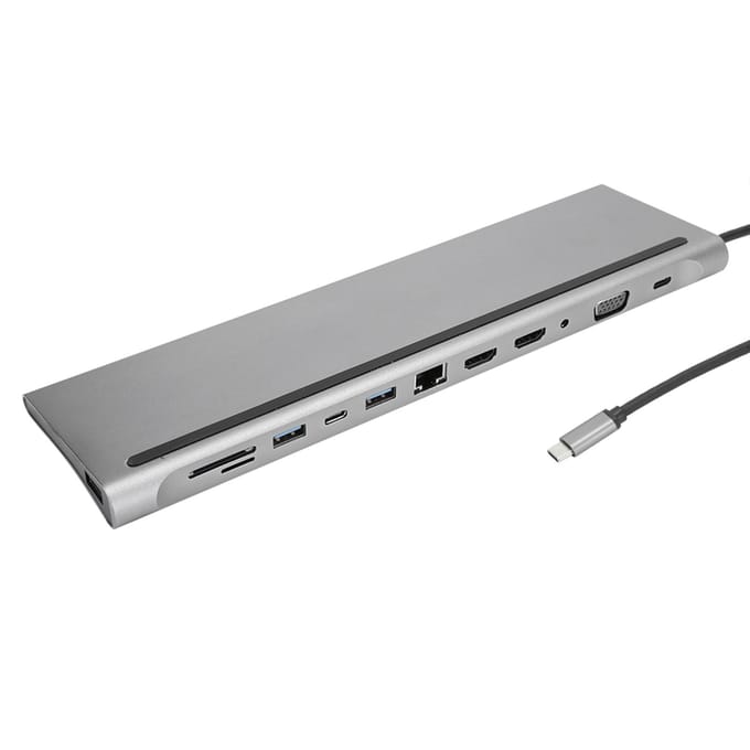 12-in-1 Docking Type-C naar Dubbel HDMI Zelfde Scherm Weergave USB VGA PD RJ45 Docking Station gray