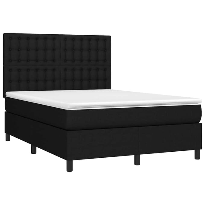 vidaXL - Boxspring - met - matras - en - LED - stof - zwart - 140x190 - cm