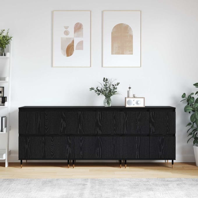 vidaXL - Opbergkast - 3 - st - Zwart - Eiken - 60 - x - 35 - x - 70 - cm