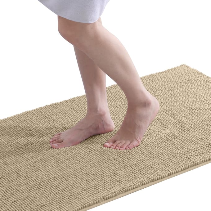 Olanly Badmat Antislip – Beige – Douchemat – Badmat Badkamer – kort pluche Chenille Badmat – 60x120 cm