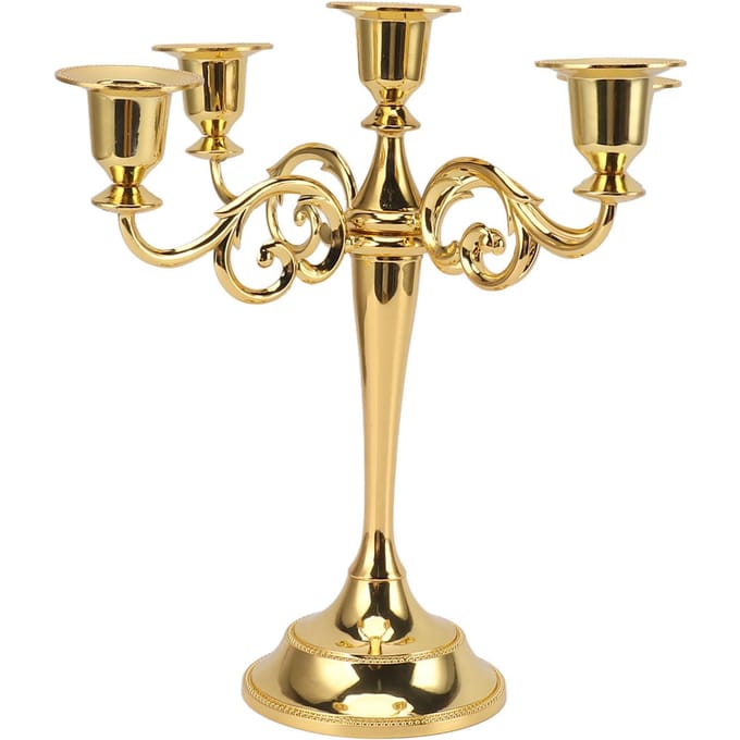 5-armige kandelaar ijzer retro decoratieve kandelaar middelpunt voor huis kerk goud goud