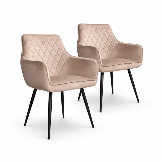 DS4U® - Ravi eetkamerstoel - Set van 2 - Champagne - Velvet - Met armleuning