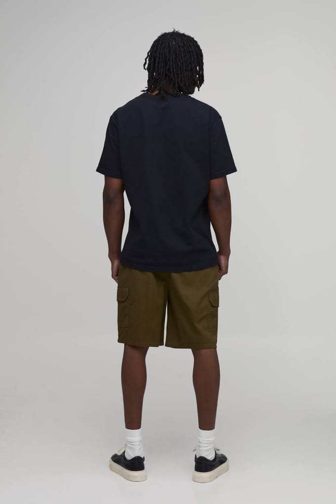Tall Essential Relaxed Fit Elasticated Mid Length Twill Cargo Shorts | Khaki | Size Small