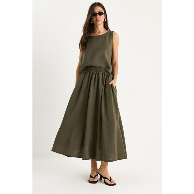 Mouwloze Scoop Neck Tanktop en Midi Rok Co-Ord Set