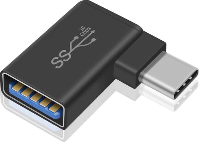 NÖRDIC OTG-C14 USB-A 3.1 OTG vrouwtje naar USB-C mannetje adapter - Haakse adapter - 5Gbps - Zwart