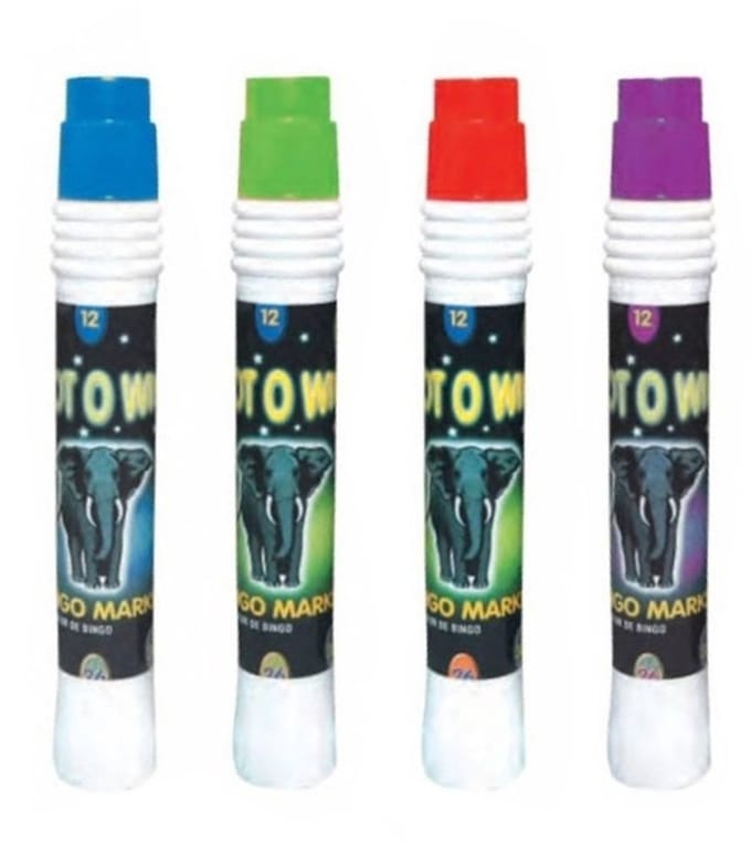 4x Bingostiften - groen / paars / blauw en rood