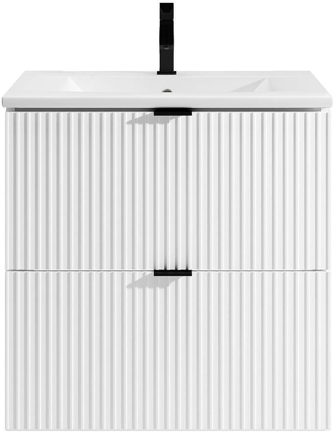 Vente-unique Gestreept hangmeubel voor badkamer met inbouwwastafel - Mat wit - 60 cm - ZEVINI
