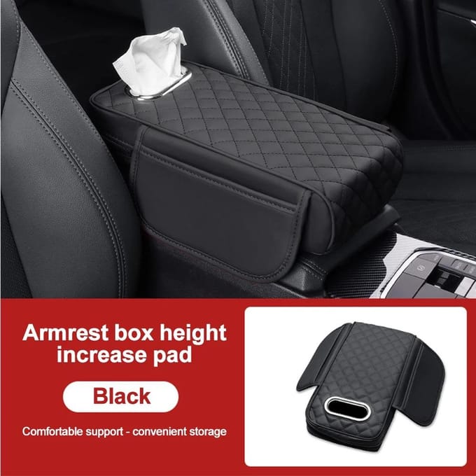 Coussin d'accoudoir de console centrale de voiture, coussin d'accoudoir épais, coussin d'extension latérale avec porte-gobelet, sac de rangement pour boîte à mouchoirs, housse d'accoudoir universelle Type E black