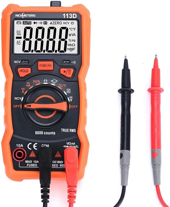 Digitale multimeter - Volt Amp testmeter - Elektrische metingen - 6000 telt LCD - Draagbaar formaat - Grijs