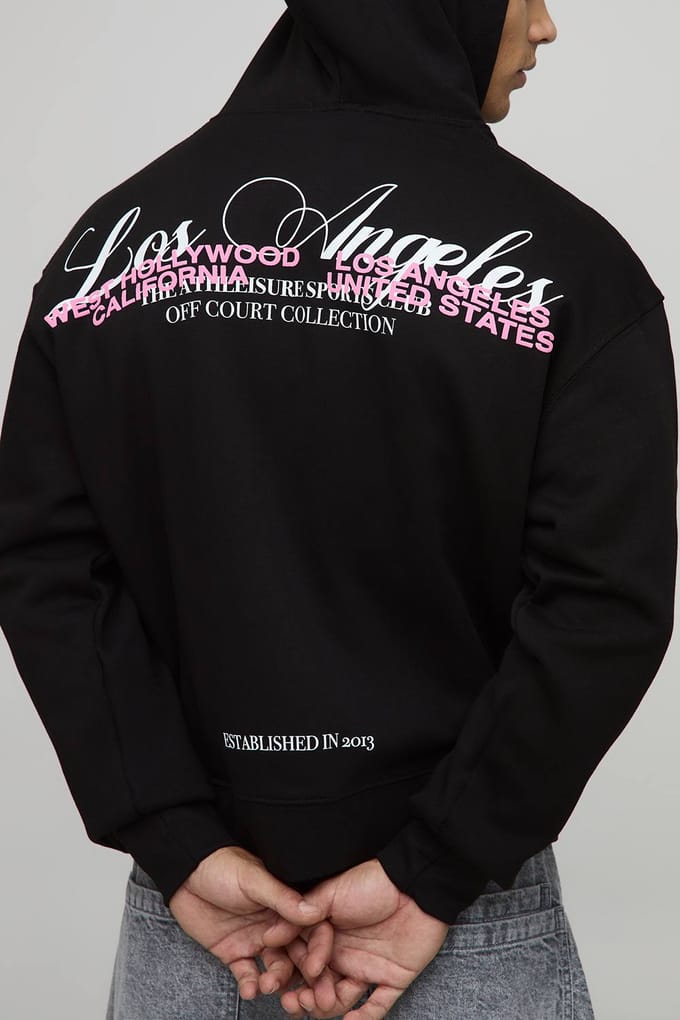 Zwarte oversized boxy rits door Los Angeles puffprint hoodie | Black | Size Medium