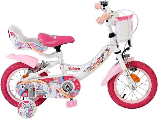Volare Unicorn Kinderfiets - Meisjes - 12 inch - Wit - Twee handremmen