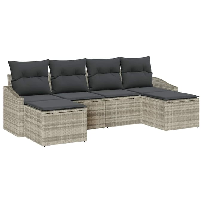 vidaXL Bankstel 6 st Lichtgrijs poly rattan