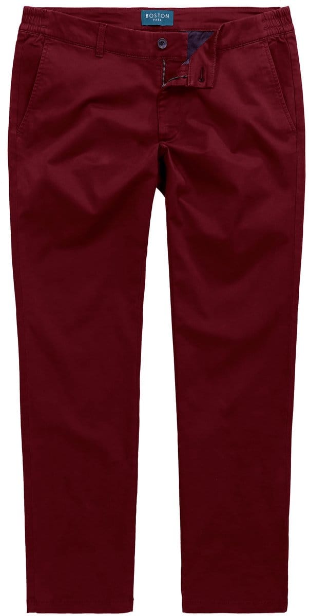 Boston Park - Heren - Chino Buik-Fit band elastisch aan de zijkant - Donkerrood - Maat 56