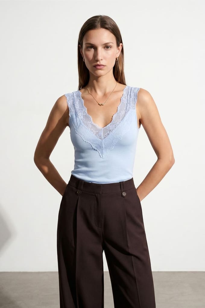 Aansluitend Mouwloos Kanten Blouse