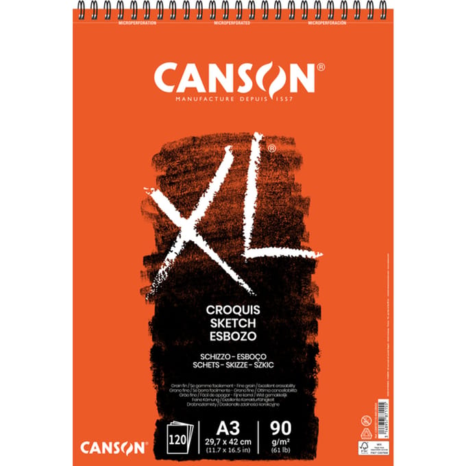 SCHETSBLOK CANSON XL CROQUUIS - A3 - 90G 120VEL SPIRAAL
