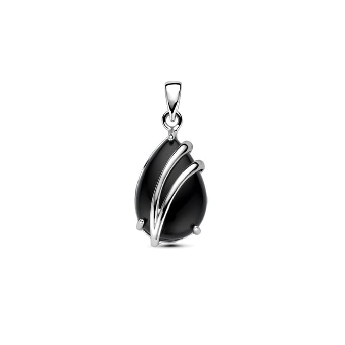 Zilveren gerhodineerde hanger druppel onyx 16 mm - 1341303