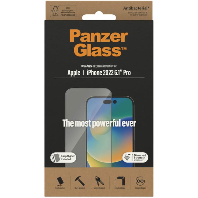 PanzerGlass Screenprotector geschikt voor Apple iPhone 14 Pro Glazen | PanzerGlass Ultra-Wide Fit Screenprotector - Case Friendly + Installatie Frame