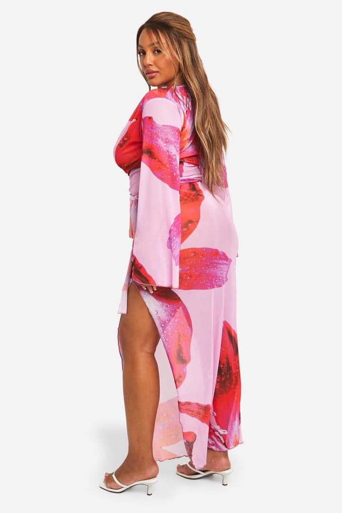 boohoo Dames Plus Bloemen Ring Wrap Strand Co-ord | Roze | Maat: 56