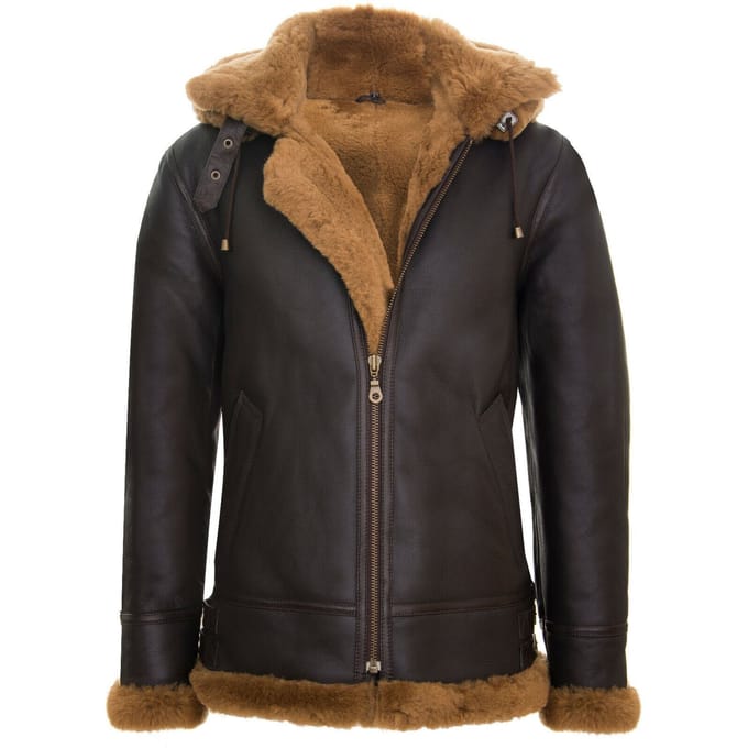 Heren schapenvachtleer B3 Flying Jacket-Columbus met capuchon