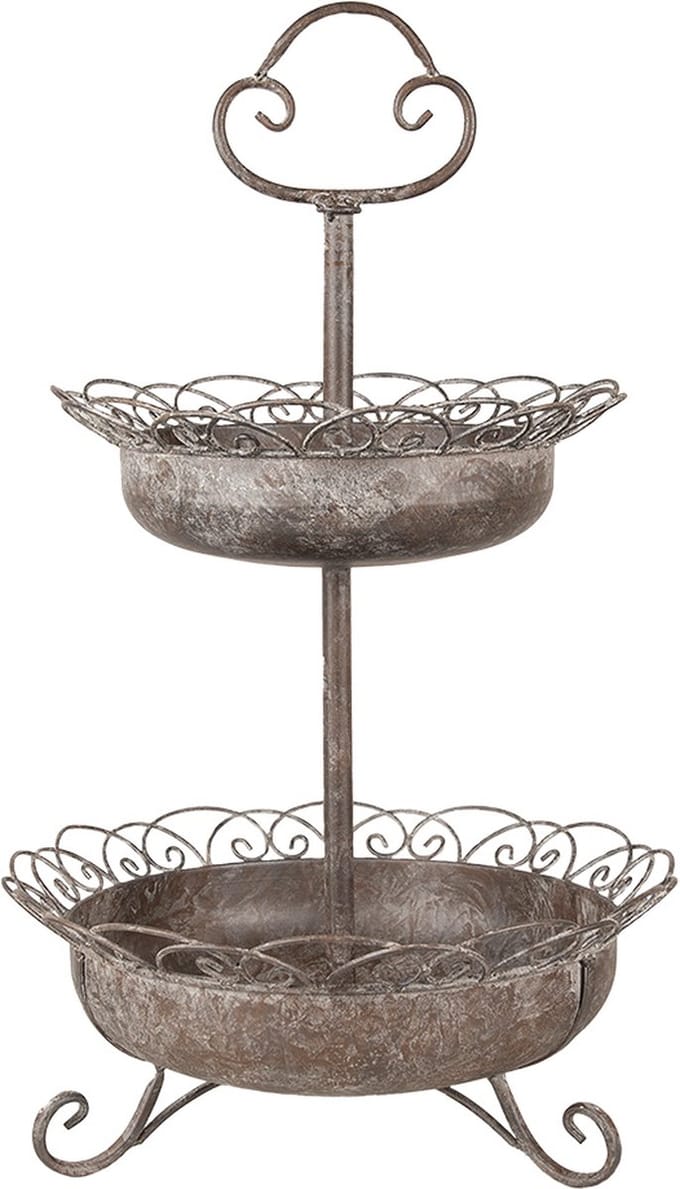 Clayre & Eef Etagère 2 laags Ø 37x61 cm Bruin Metaal