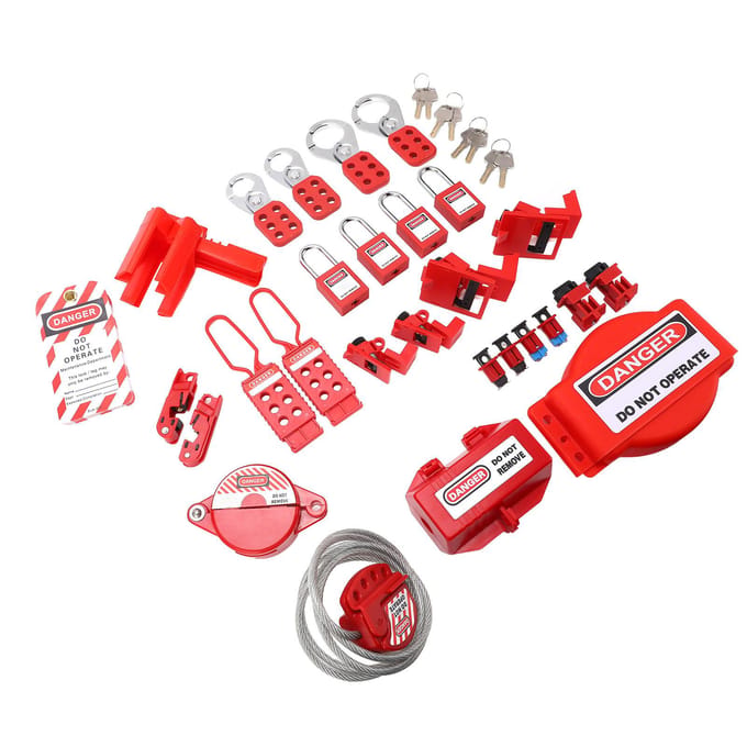 Kit de Consignation Électrique Résistant aux Hautes Températures Ensemble de Consignations de Circuits avec Boîte à Outils red