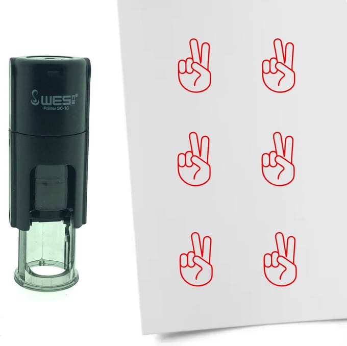 CombiCraft Stempel Victory hand / peace 10mm rond - Rode inkt