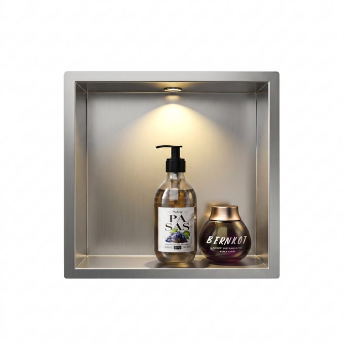 AquaVik Inbouwnis Lysbygg met LED licht 30x30x7 cm rvs