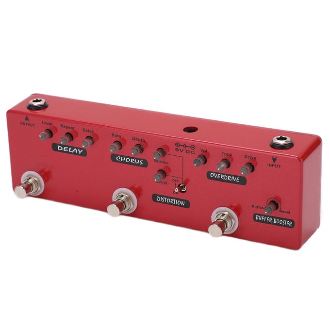Gitaarpedaal Multi-effecten Metaal Allin1 True Bypass Buffer voor Elektrische Bas DC 9V red