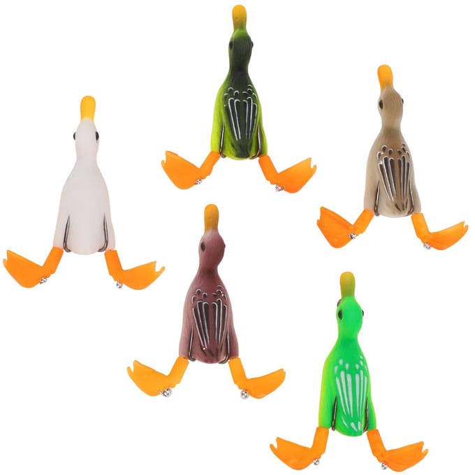 5 stuks Topwater Eend Aas 3D Rubber Drijvende Eend Vis Aas met Haken Baarsvissen Aas orange