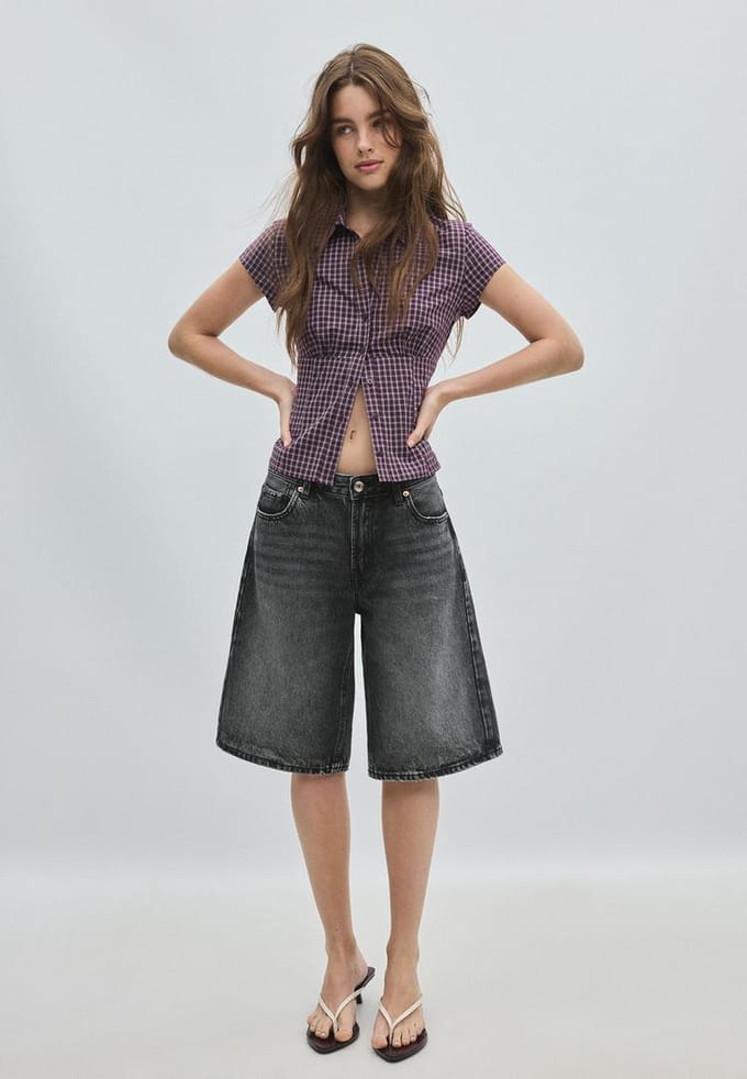 Stradivarius Blouse met korte mouw en naad onder de borst  Purper S