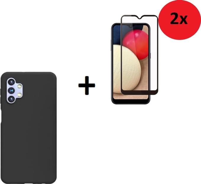 Samsung A32 Hoesje - 5G - Siliconen - Samsung A32 Screenprotector - Hoesje Zwart Case + 2x Screenprotector