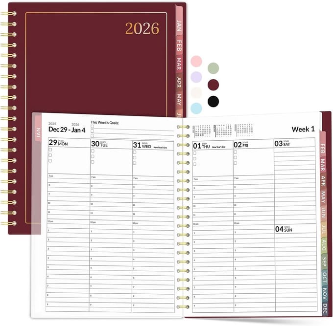 Afsprakenboek 2025 - Planner Agenda - Dagelijkse Planning - Half-uur indeling - 21.5 x 29 cm - Rood